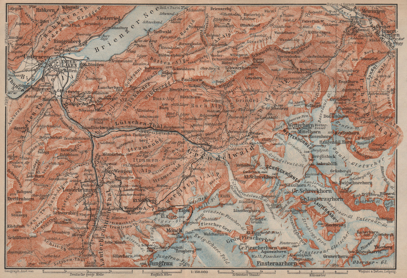 GRINDELWALD environs. Wengen Mürren Jungfrau Wetterhorn Interlaken 1905 map